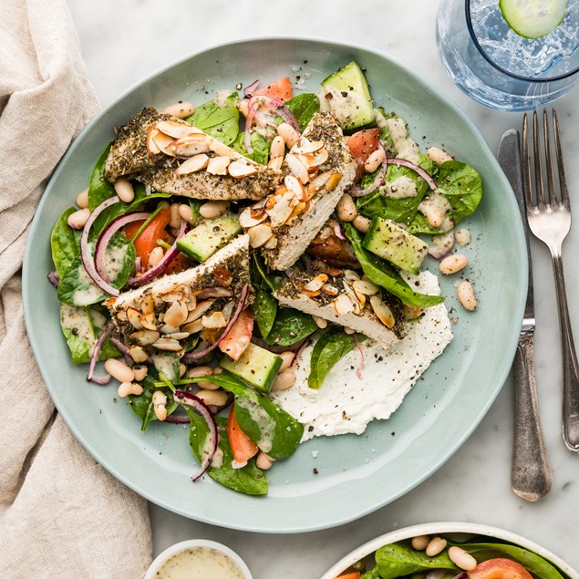 Honey & Almond Baked Chicken with Greek Cannellini Salad