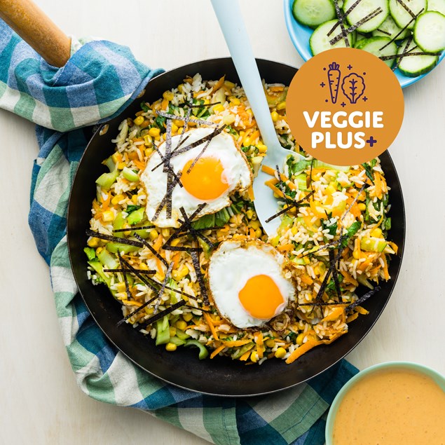 Korean Veggie Fried Rice with Crispy Eggs