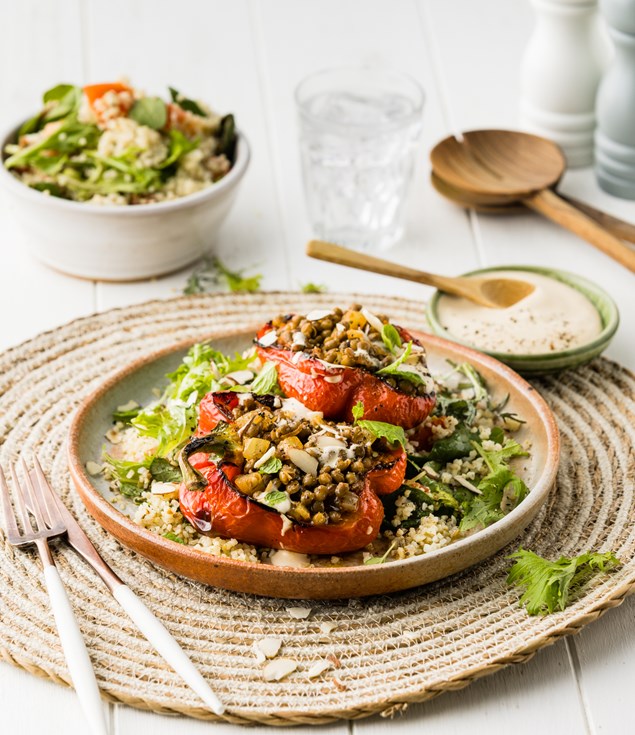 Moroccan Stuffed Capsicum with Dukkah Couscous & Babaganoush Crema