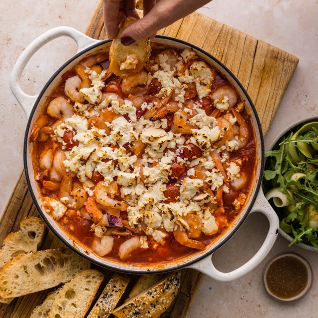 Prawn & Feta Saganaki  with Pide & Fresh Dill