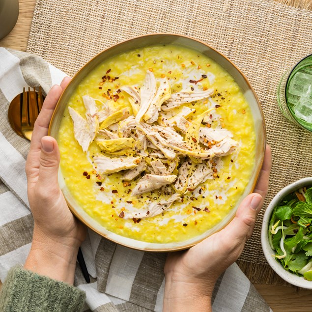 Malaysian Coconut Chicken Congee with Green Salad