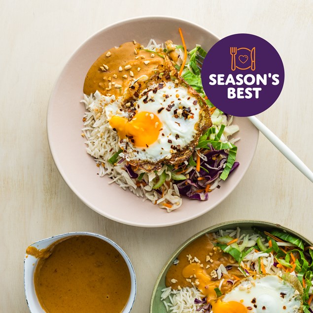 Fried Egg Peanut Satay Bowl with Jasmine Rice