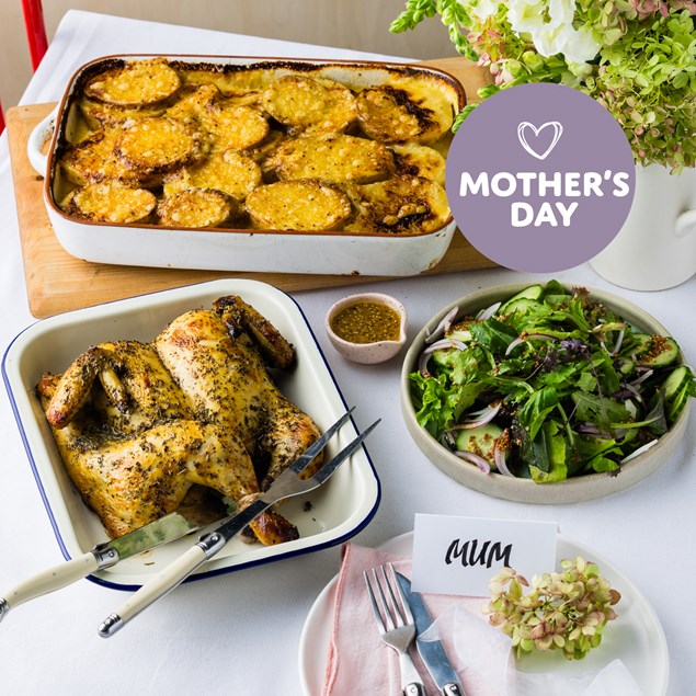 Mother's Day Butterflied Roast Chicken with Potato Gratin