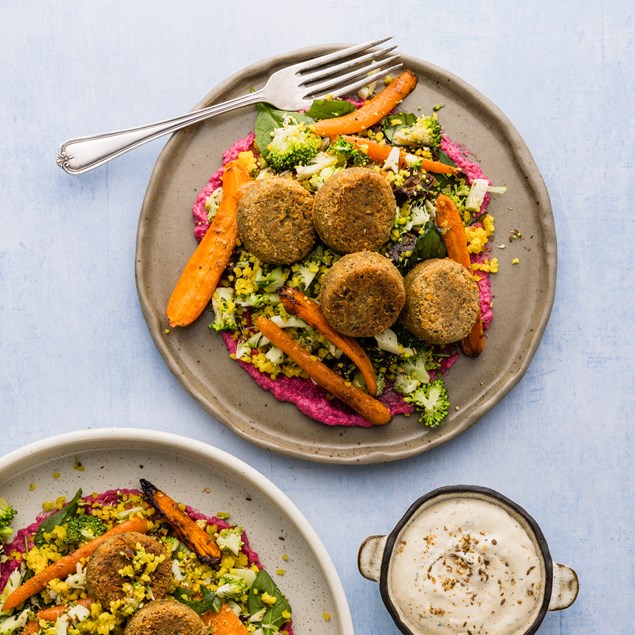 Lebanese Falafel Bowl & Super Green Tabbouleh with Creamy Hummus