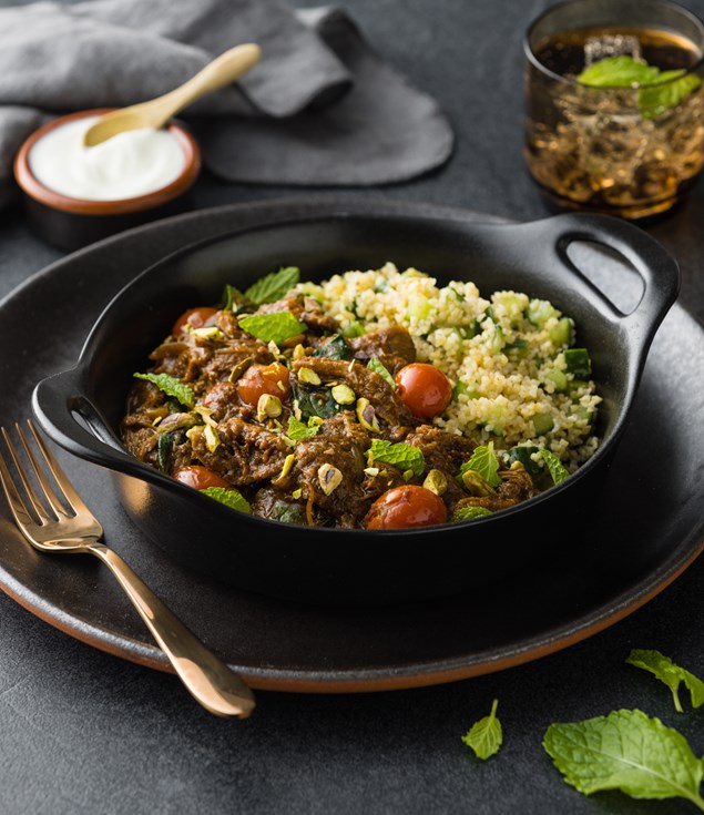 Pulled Lamb & Fig Tagine with Bulgur & Fresh Mint