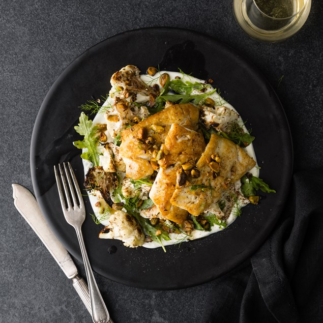 Pistachio Butter Snapper with Za'atar Cauliflower & Lemon