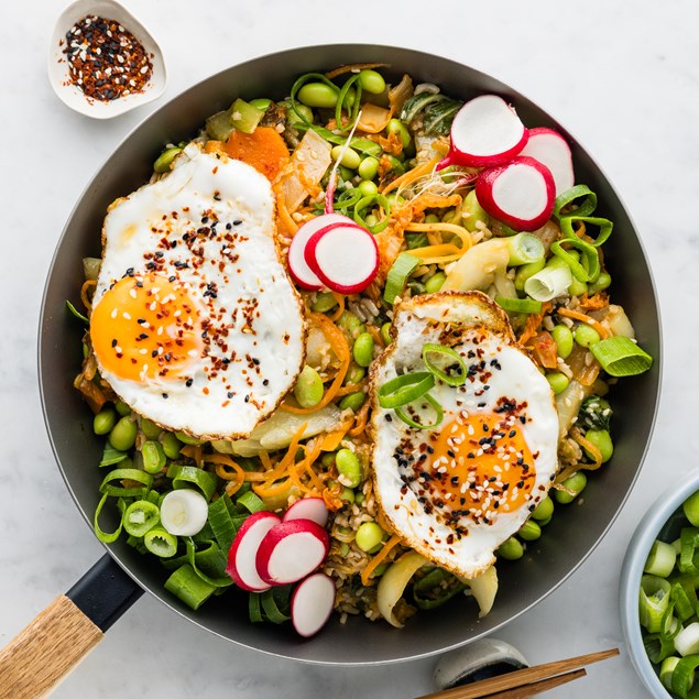 Sesame Fried Eggs & Korean-Style Veggie Rice with Kimchi - My Food Bag