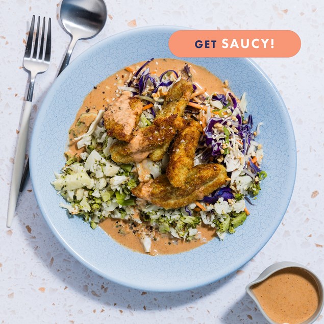 Malay Fried Chicken & Cauli Rice with Toasted Peanut & Sesame Slaw