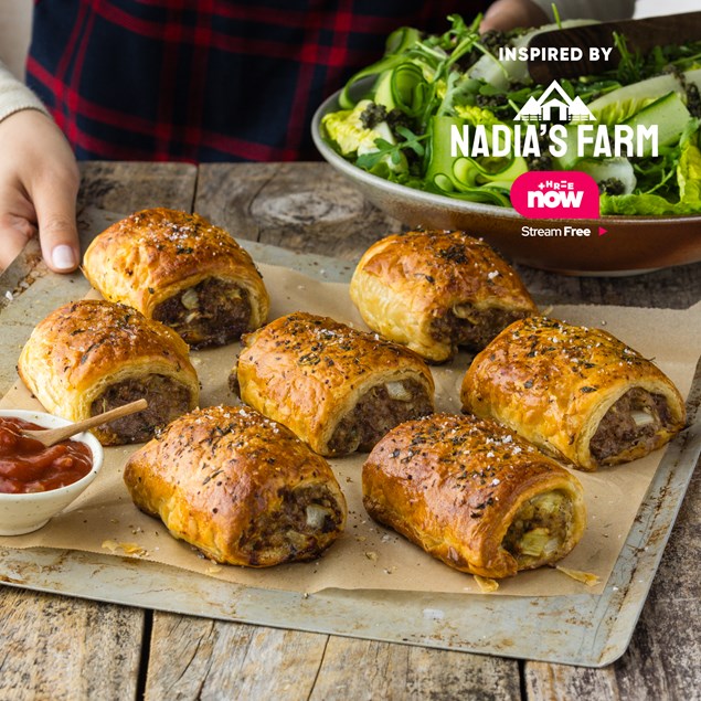 Nadia's Minty Lamb Sausage Rolls with Super Green Salad