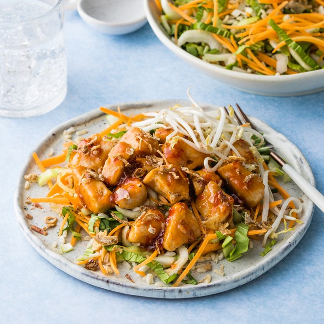 10-Minute Sweet Chilli Chicken & Rice with Crispy Shallots