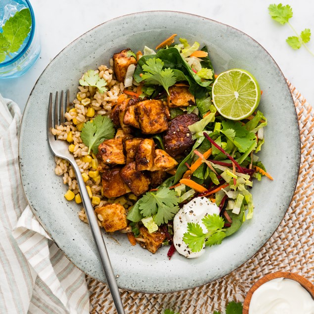 15-Minute Chipotle-Glazed Haloumi  with Cumin Fried Rice & Coriander