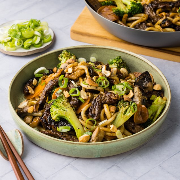 Saucy Hoisin Beef Stir-Fry with Udon Noodles & Cashews