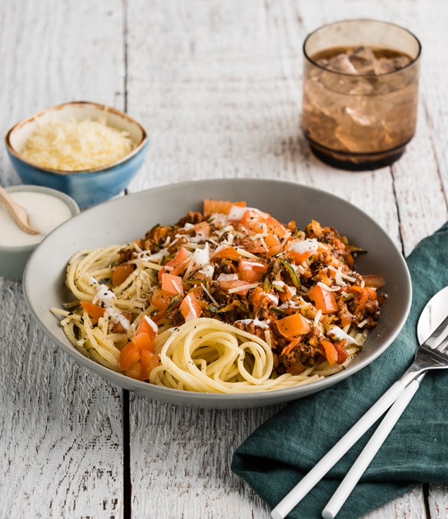 Simply Perfect Beef Bolognese Pasta with Garlic Cream & Parmesan