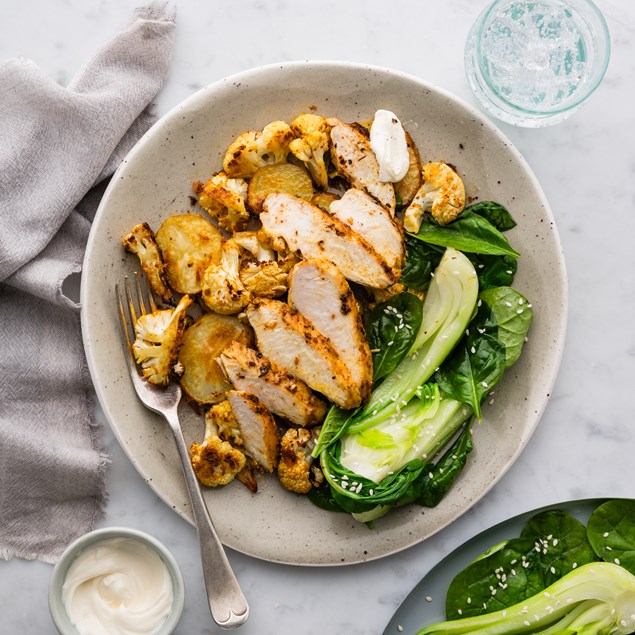Indonesian-Style Chicken with Sambal Roasted Vegetables & Bok Choy