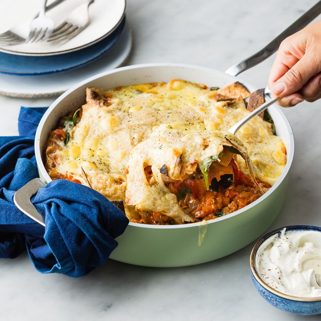 Cook Once Eat Twice Beef Tortilla Pie with Melted Cheese & Sour Cream