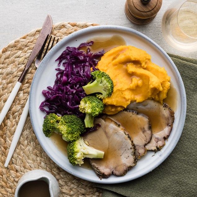 Traditional Roast Pork with Braised Red Cabbage