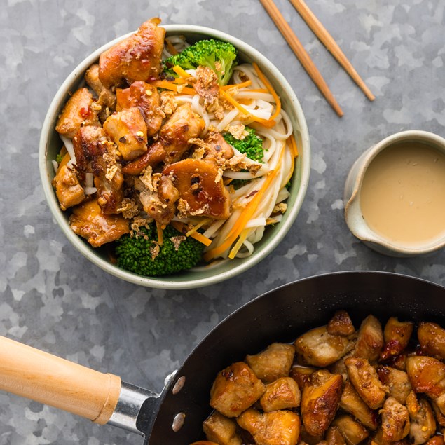 10-Minute Sweet Chilli Chicken with Udon Noodles & Crispy Shallots