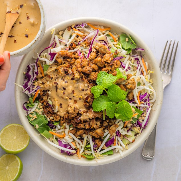 Low Carb Peanut Pork Larb Bowl with Satay & Mint