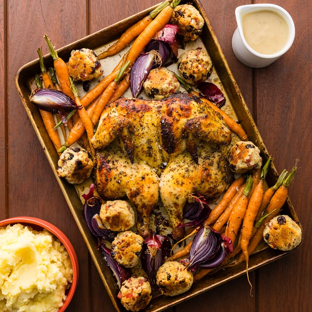 Butterflied Chicken Roast & Bacon Stuffing Balls