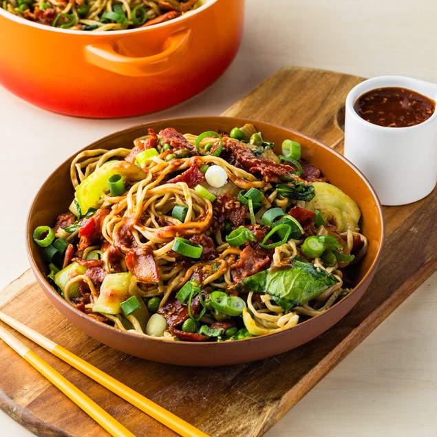 20-Minute Korean Sticky Bacon Noodles