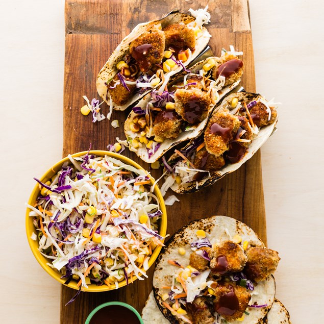 Crispy Crumbed Popcorn Pork Tacos