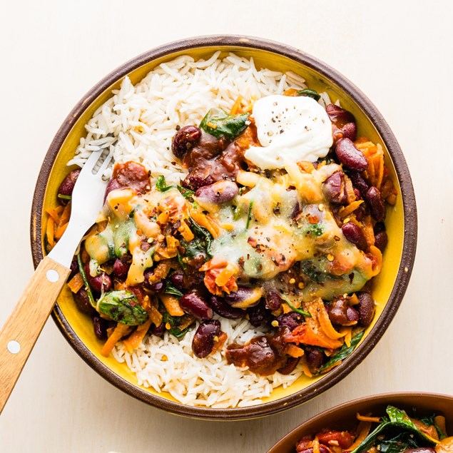 Cheesy Mexi Bean Chilli Rice Bowls
