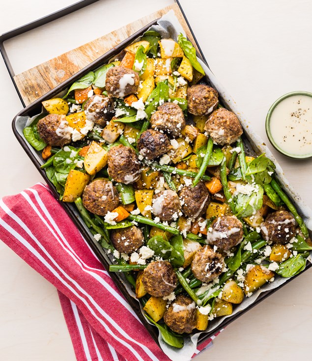 Beef & Pork Meatball & Feta Traybake