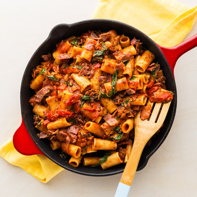 20-Minute Bacon & Tomato Rigatoni with Parmesan