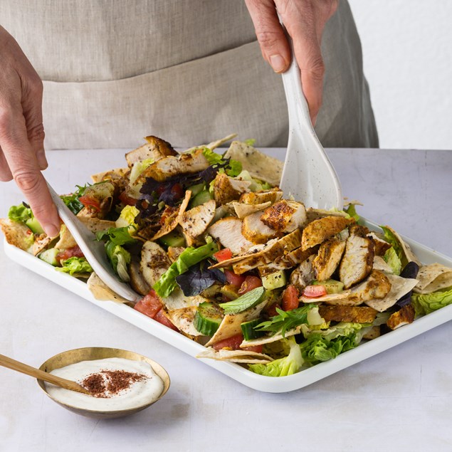Low Carb Chicken Fattoush Salad with Sumac Yoghurt