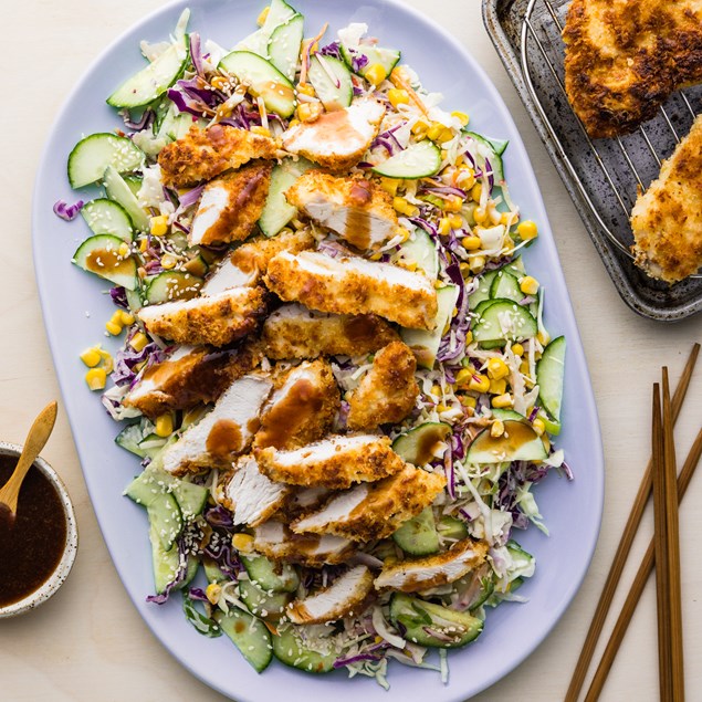 Low Carb Chicken Katsu with Sesame Corn Slaw