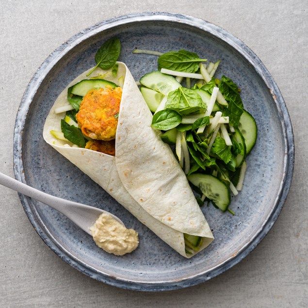 White Bean Falafel Wraps with Indian Pear Salad