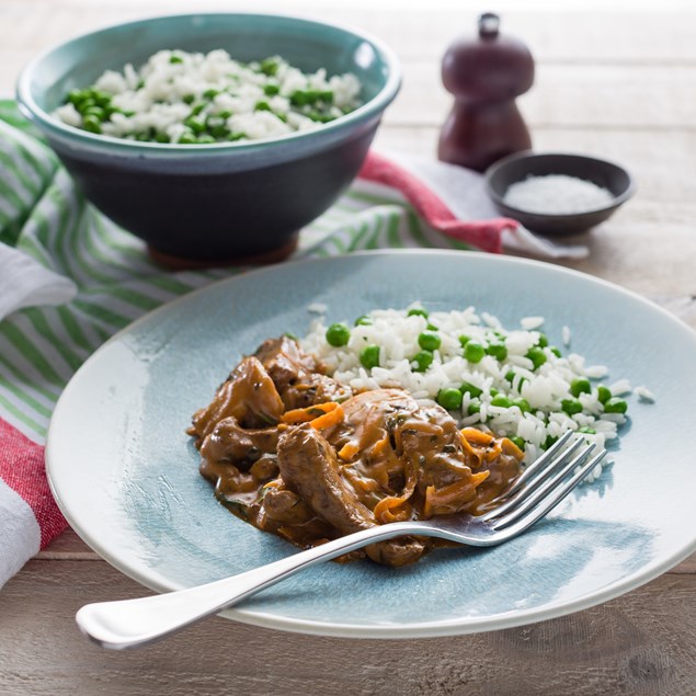 Beef Stroganoff with Pea Rice