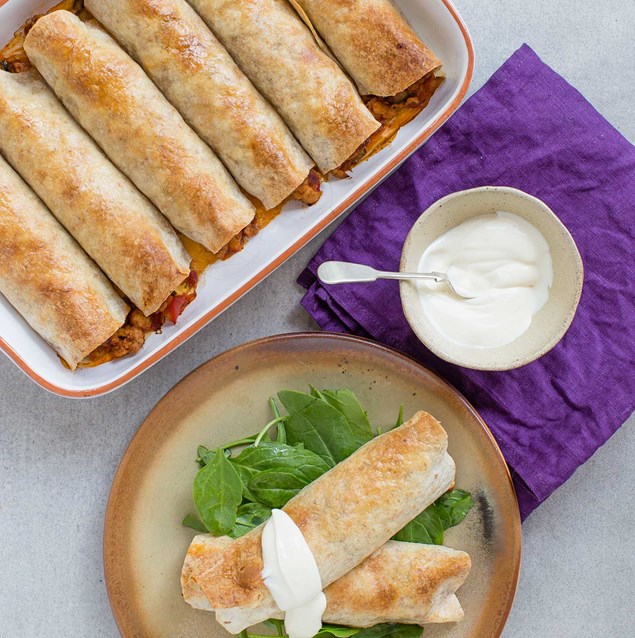 Turkey Enchiladas with Sour Cream and Spinach