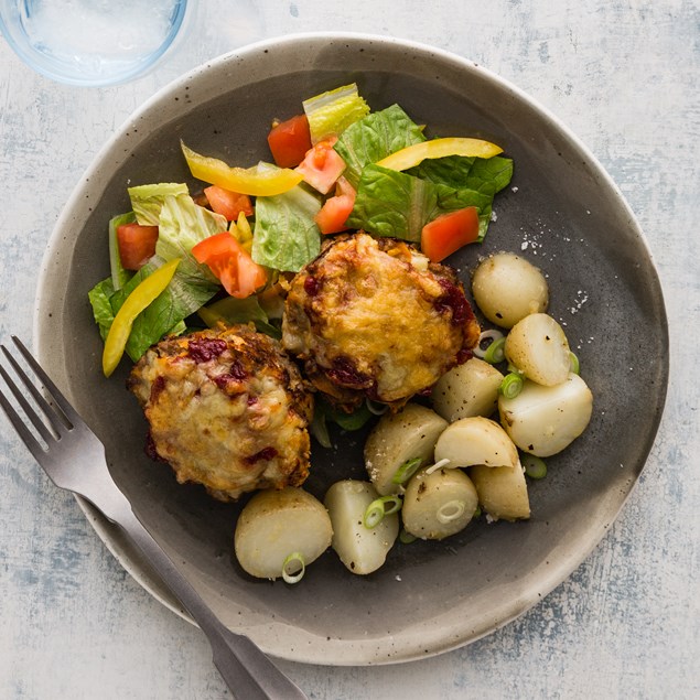Mini Beef Meatloaves with Baby Potatoes and Salad