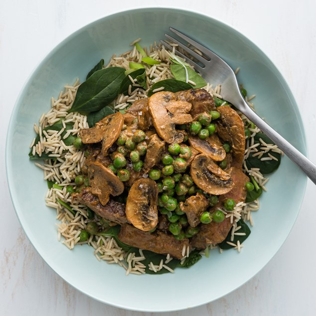 Beef Stroganoff with Brown Spinach Rice