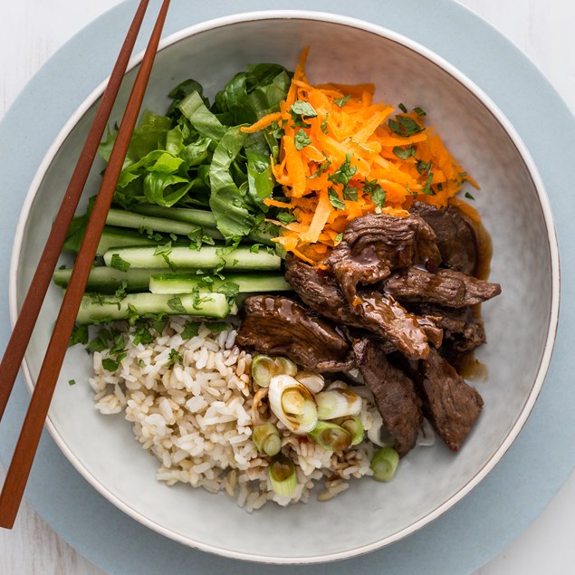 Marinated Japanese Beef Bowls with Teriyaki Dressing