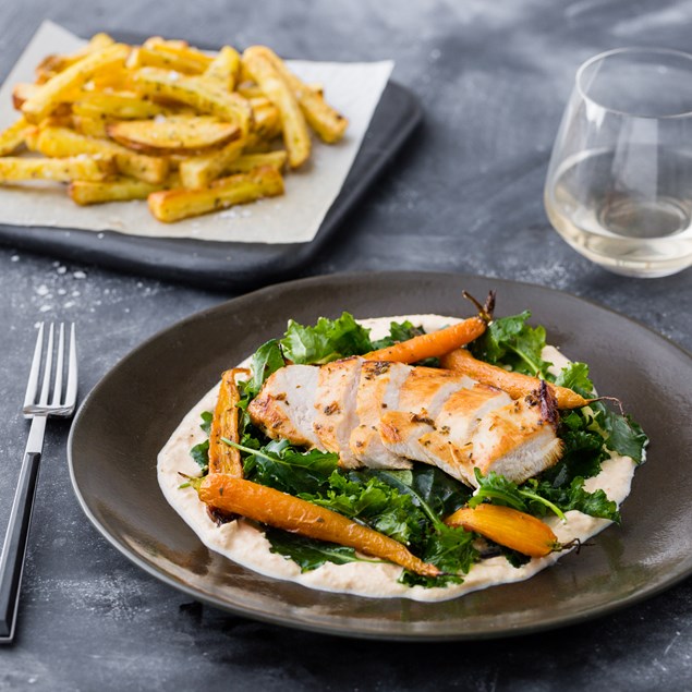 Honey Oregano Chicken with Greek Chips and Feta Dip