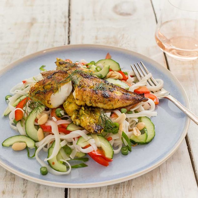 Vietnamese Turmeric and Dill Fish with Rice Noodle Salad