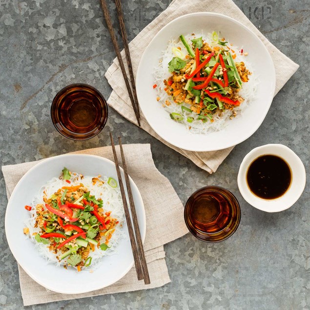 Asian Tempeh ‘Mince’ and Vermicelli Bowls with Vegetables and Hoisin Sauce