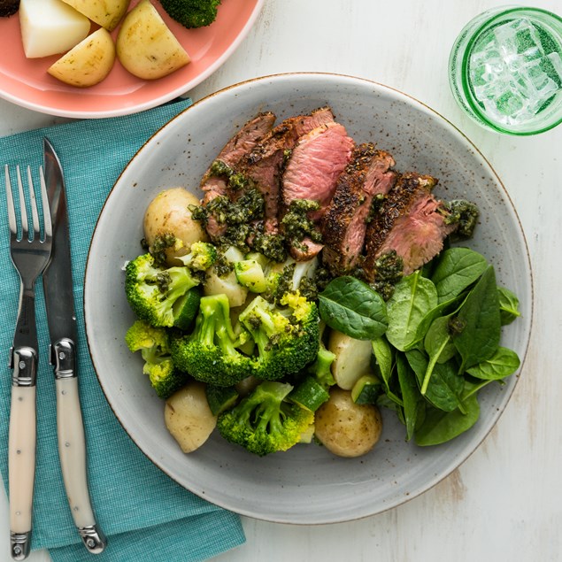 Butterflied Lamb Leg with Baby Potatoes & Salsa Verde