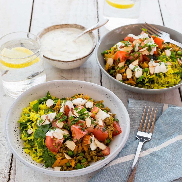Indian-Spiced Lamb with Yellow Rice and Minted Yoghurt