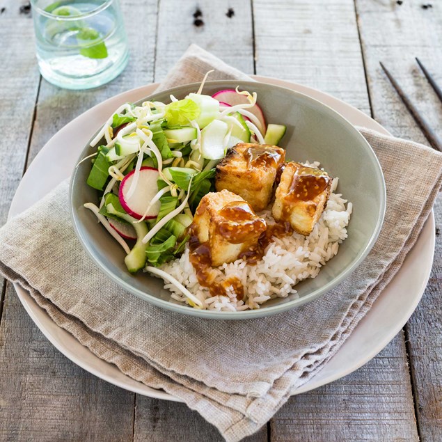 Teriyaki Tofu with Jasmine Rice and Asian Salad