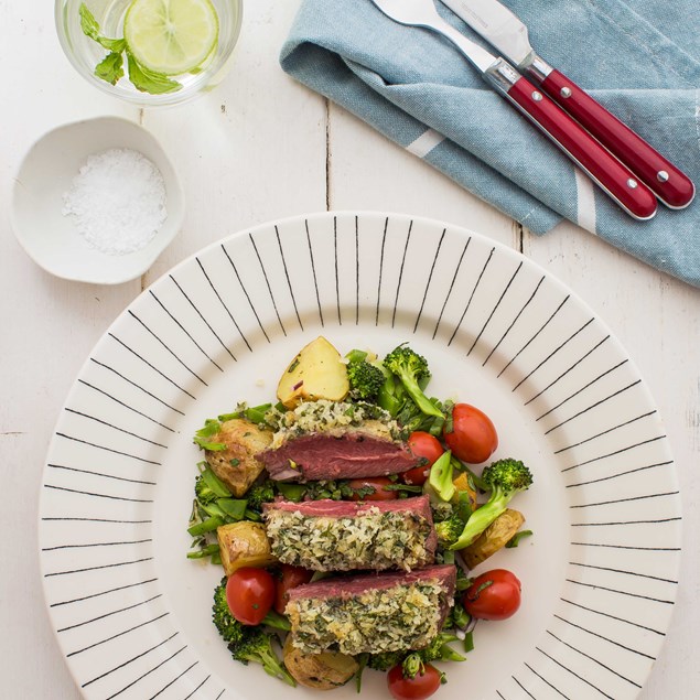 Herb Crusted Lamb and Roast Potato Salad