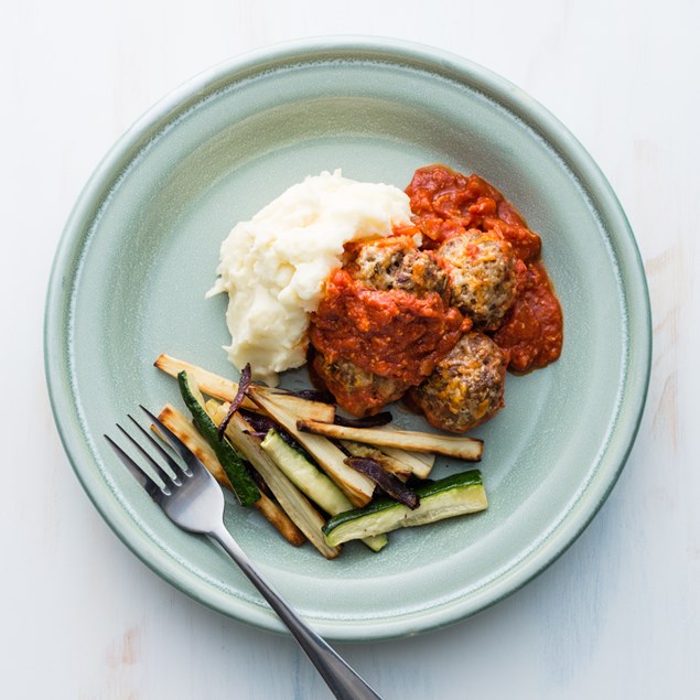 Lamb Meatballs with Honey Roast Vegetables and Tomato Sauce