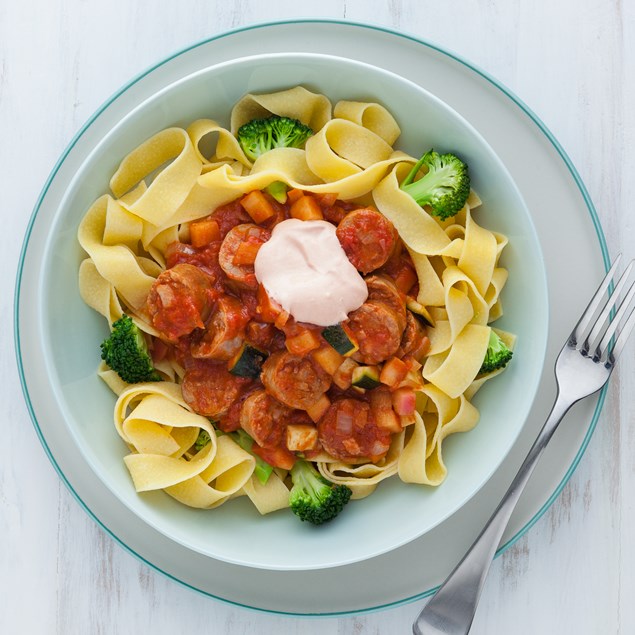 Pork and Apple Sausages with Pappardelle Pasta