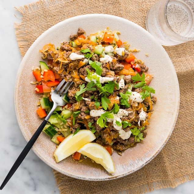 Turkish Lamb Kiyma with Freekeh & Hummus Dressing