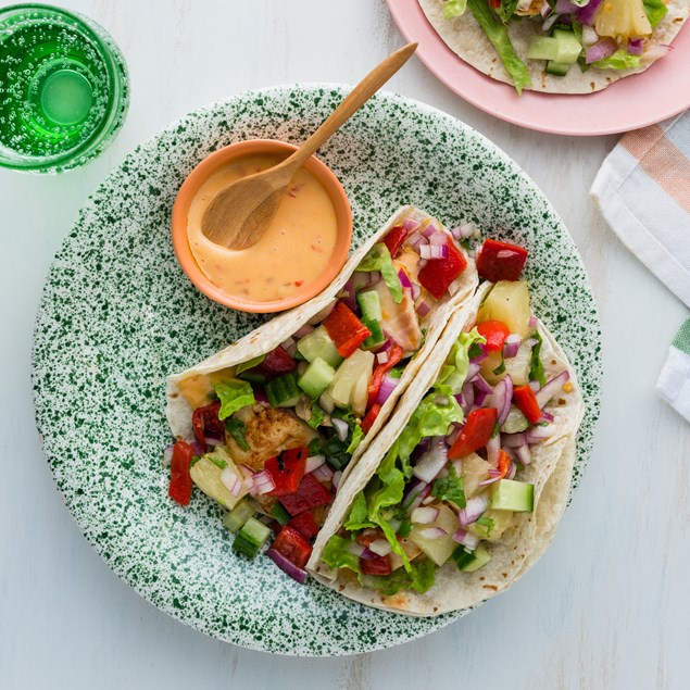Hawaiian Fish Tacos with Pineapple Salsa & Aloha Crème