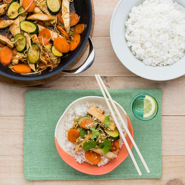 Chicken and Cashew Nut Stir-Fry with Jasmine Rice