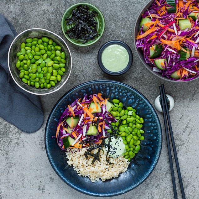 Edamame and Seaweed Salad Bowl with Wasabi Mayo