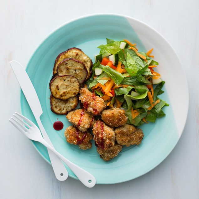 Crumbed Chicken Nuggets with Kumara Rounds